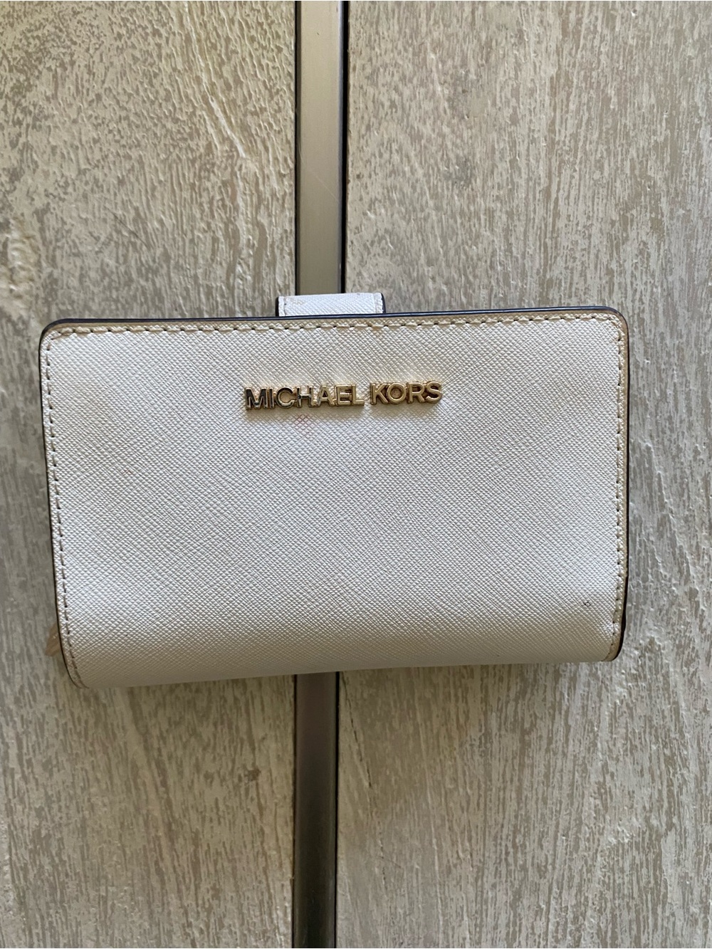 Michael Kors Gold-Logo White Saffiano Wallet